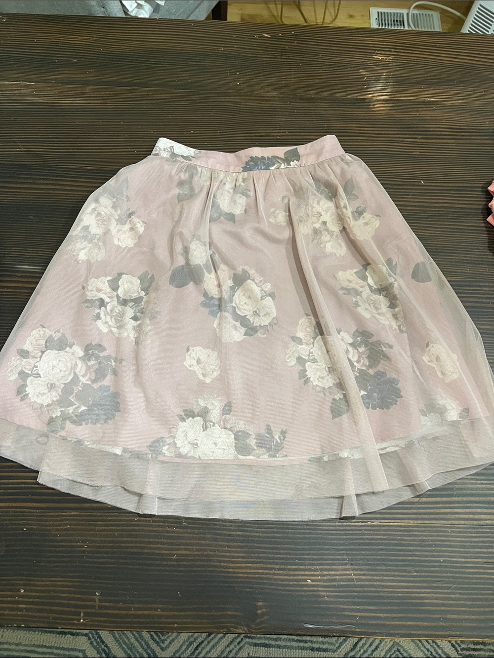 Pink Floral Circle Skirt with Tulle Overlay